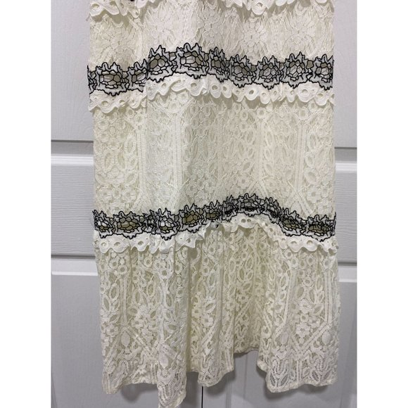 Anthro Foxiedox Ivory & Black Lace Midi Dress Medium - Picture 4 of 10